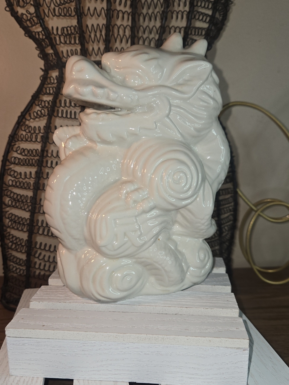 White Ceramic Dragon Sculpture - Home Art Decor